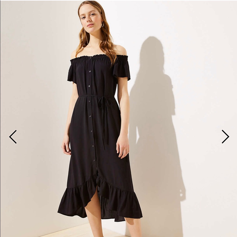 LOFT Off The Shoulder Button Down Midi Dress
